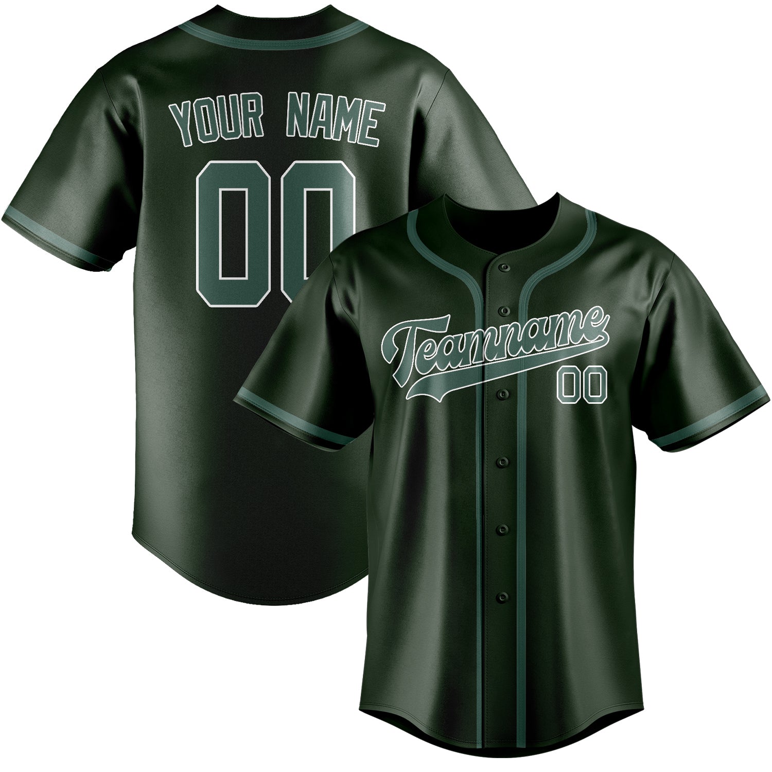 Maillot de baseball personnalisé vert foncé, bleu et vert