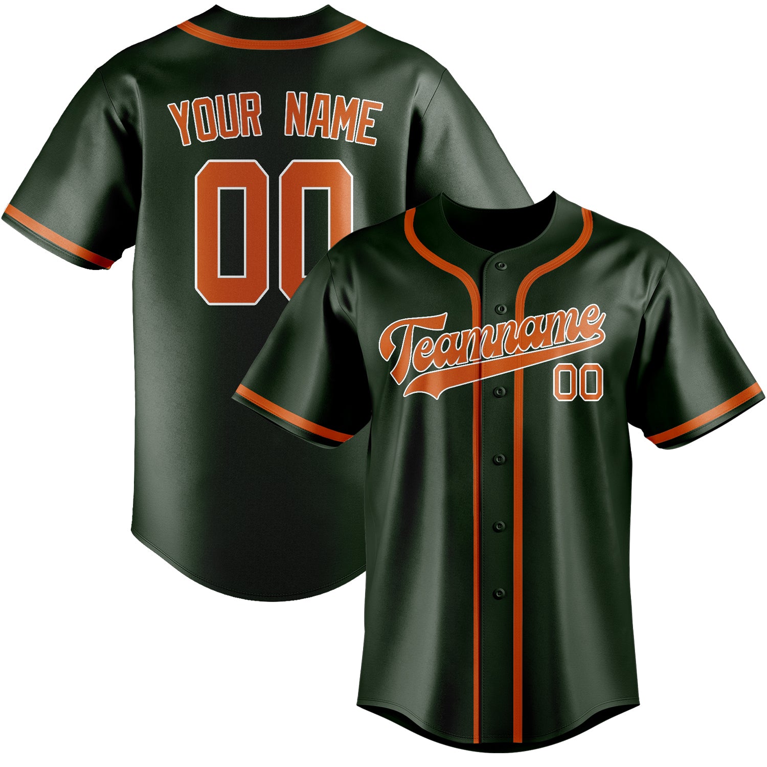 Maillot de baseball personnalisé vert foncé et orange