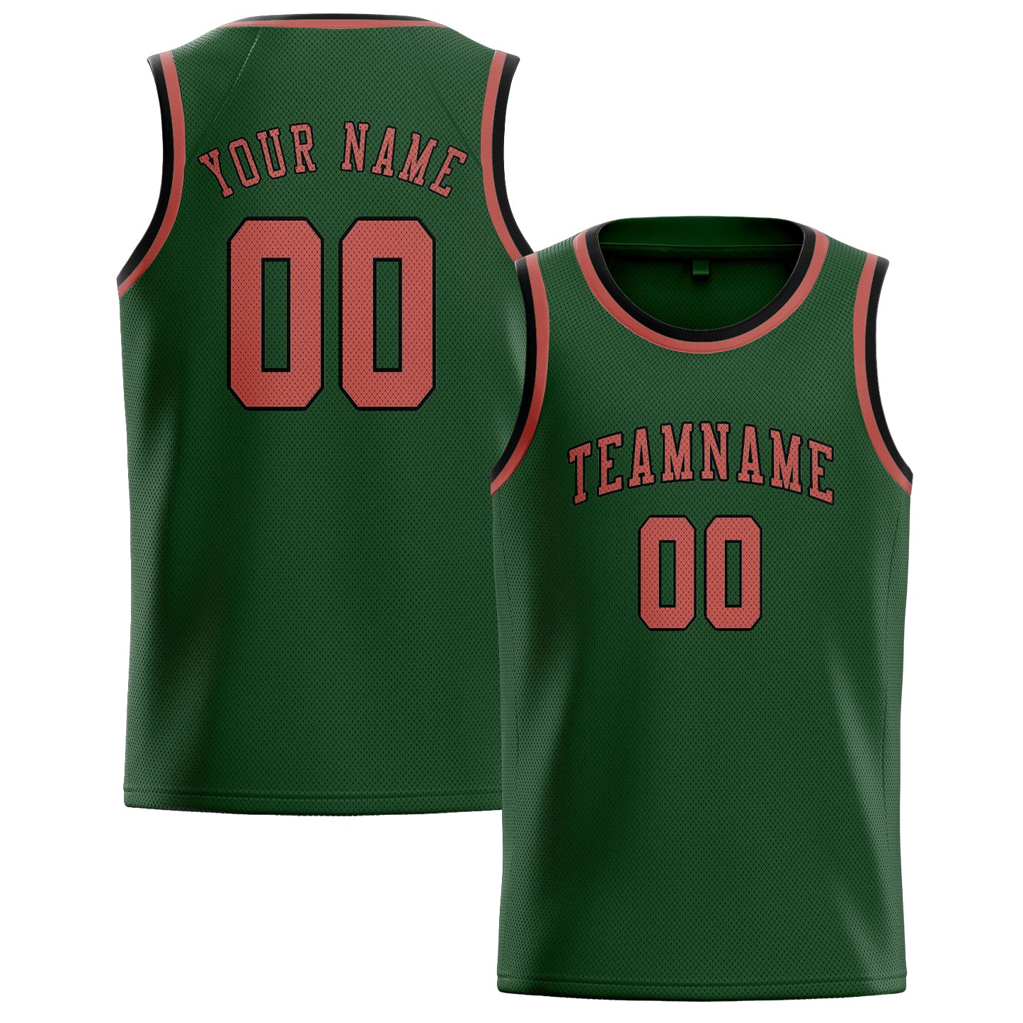 Maillot de basketball personnalisé vert foncé et rose cuivrée