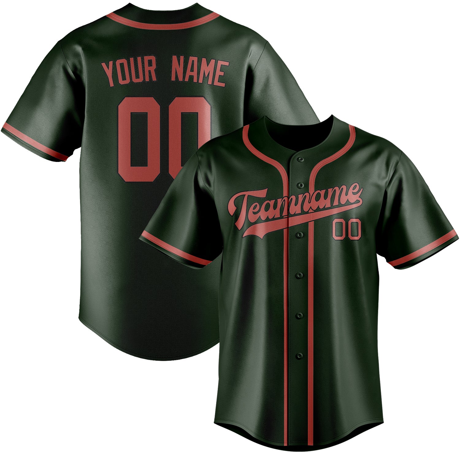 Maillot de baseball personnalisé vert foncé et rose cuivrée