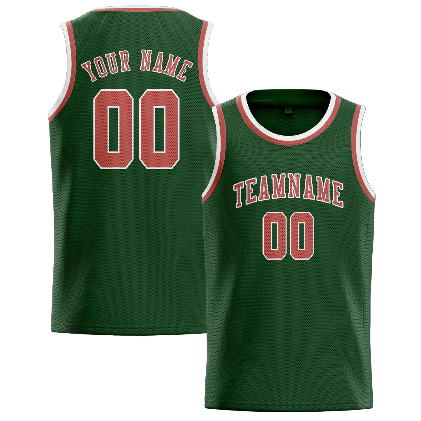 Maillot de basketball personnalisé vert foncé et rose cuivrée