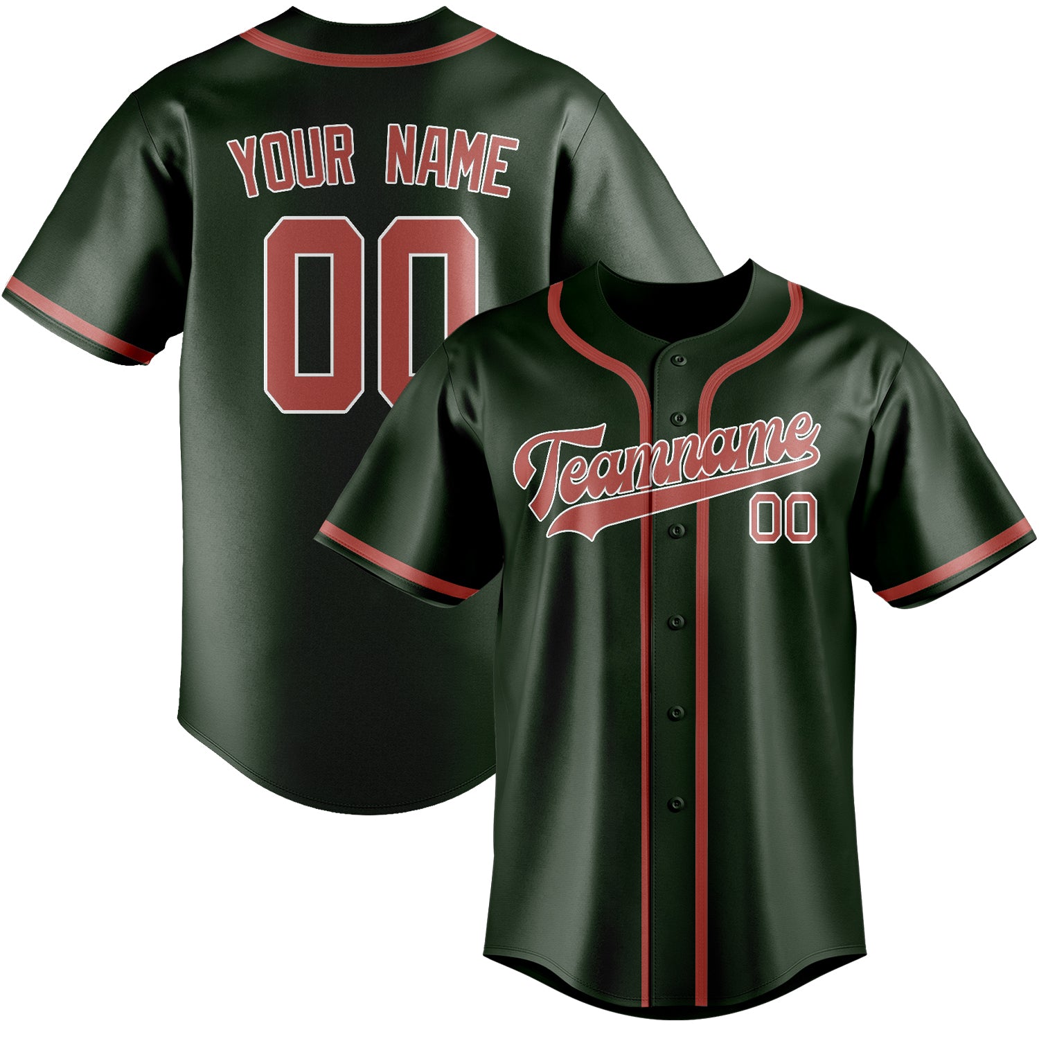 Maillot de baseball personnalisé vert foncé et rose cuivrée