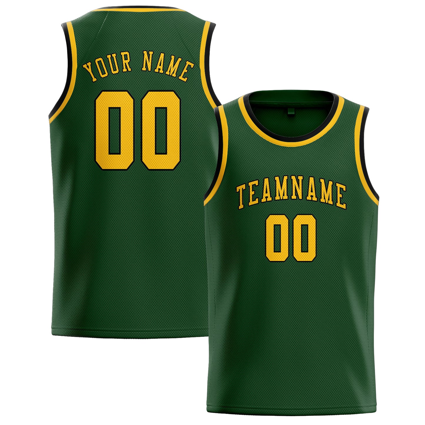 Maillot de basketball personnalisé vert foncé et or