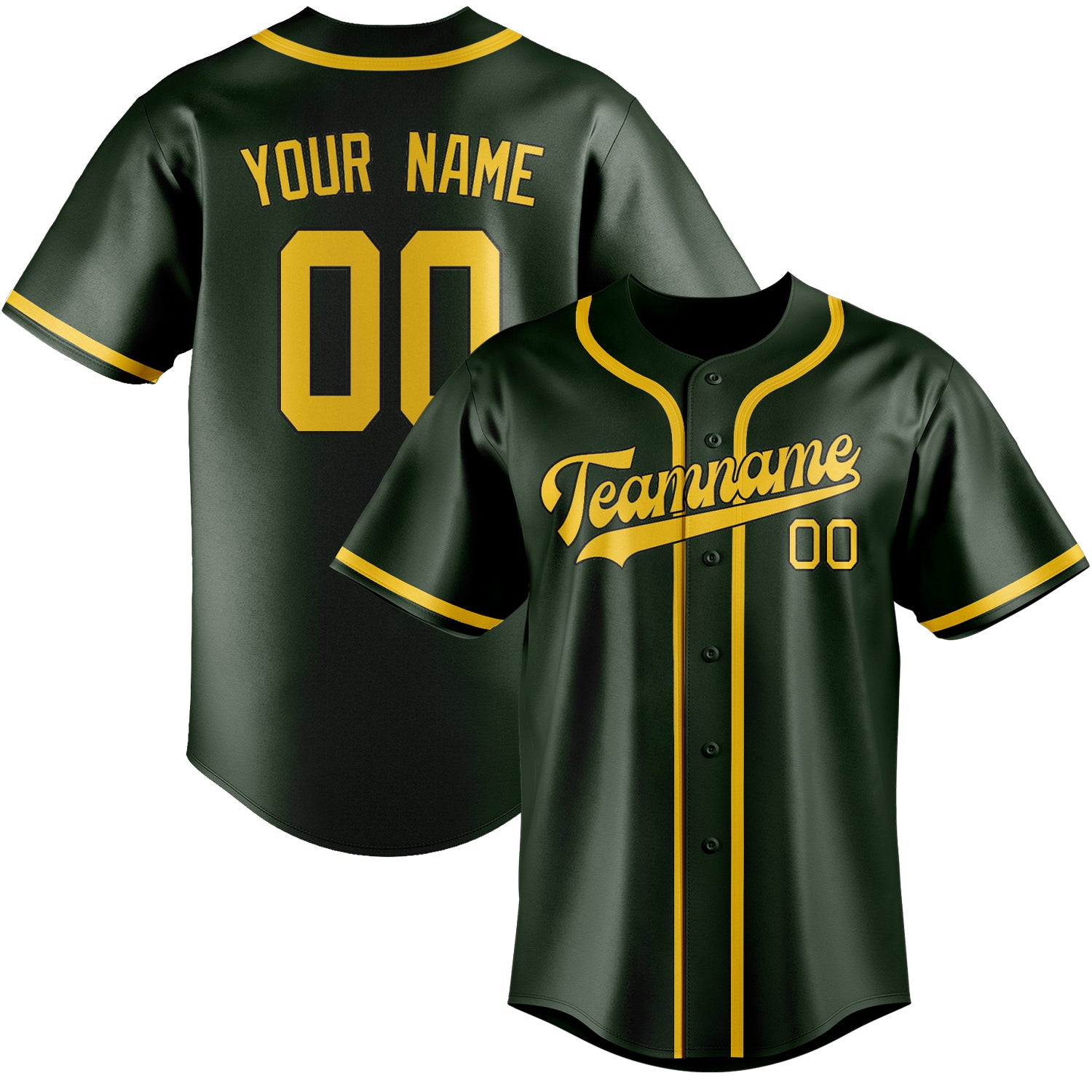 Maillot de baseball personnalisé vert foncé et or