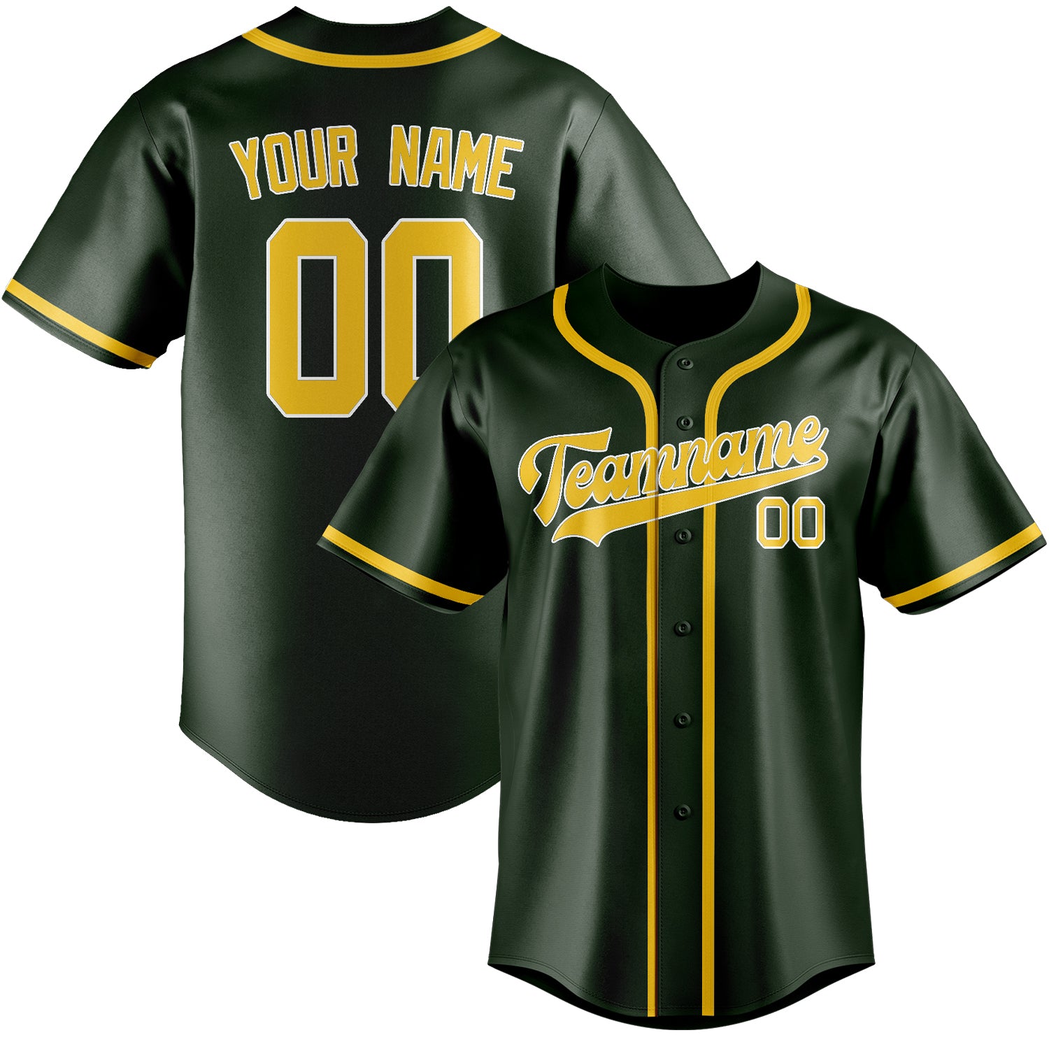 Maillot de baseball personnalisé vert foncé et or