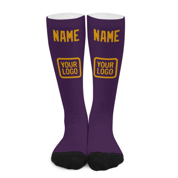 Chaussettes hautes personnalisées violettes et jaunes