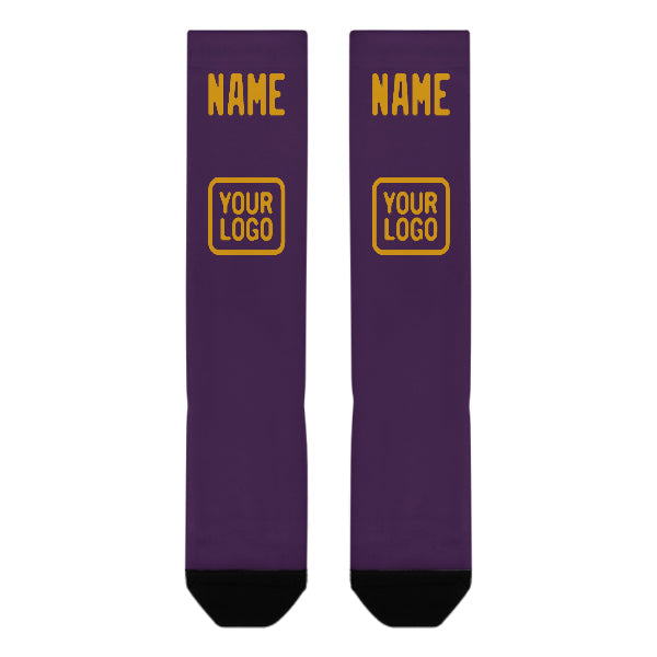 Chaussettes hautes personnalisées violettes et jaunes