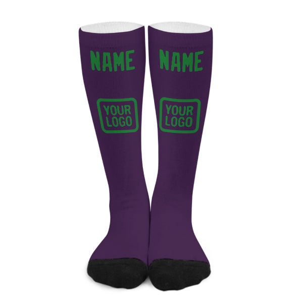 Chaussettes hautes personnalisées violettes et vert émeraude