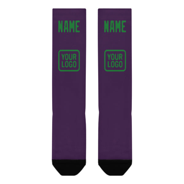 Chaussettes hautes personnalisées violettes et vert émeraude