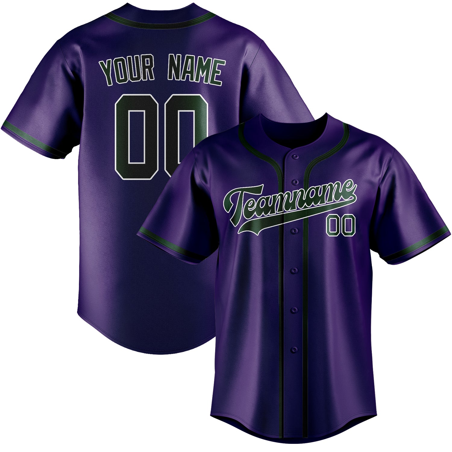 Maillot de baseball personnalisé violet et vert
