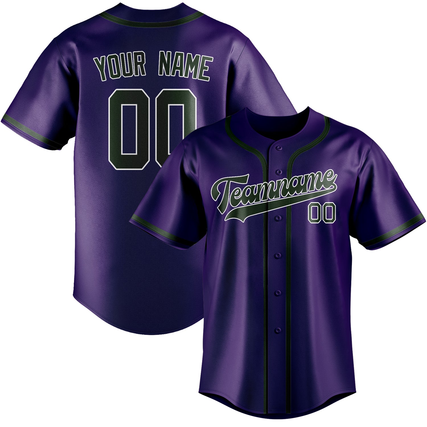 Maillot de baseball personnalisé violet et vert foncé