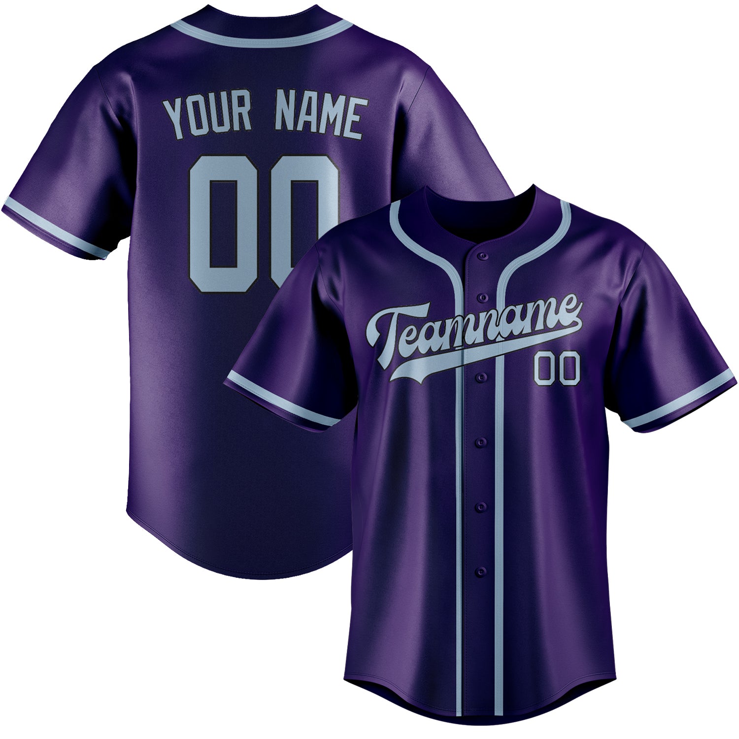 Maillot de baseball personnalisé violet et bleu clair