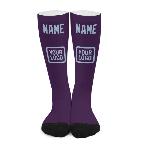 Chaussettes hautes personnalisées violettes et bleu clair
