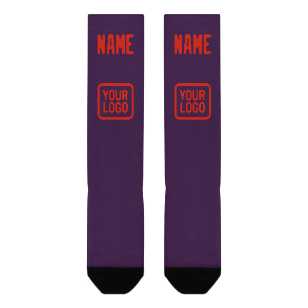 Chaussettes hautes personnalisées violettes, oranges et rouges