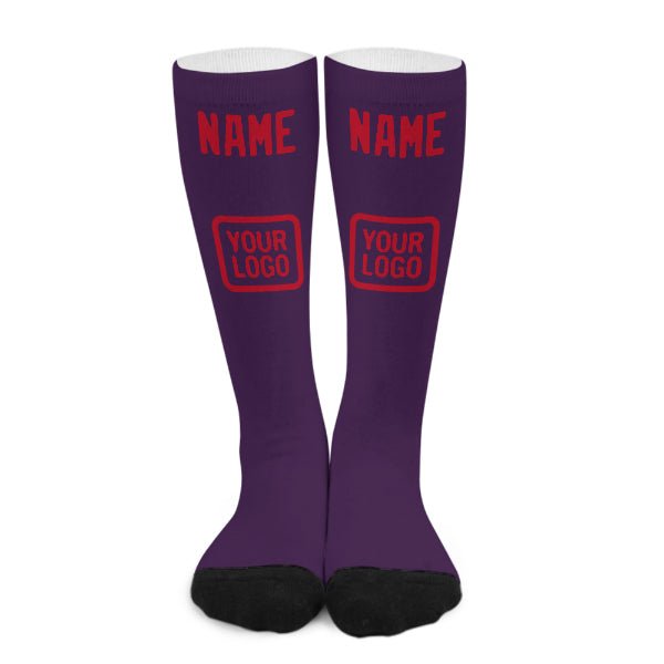 Chaussettes hautes personnalisées violettes et rouges