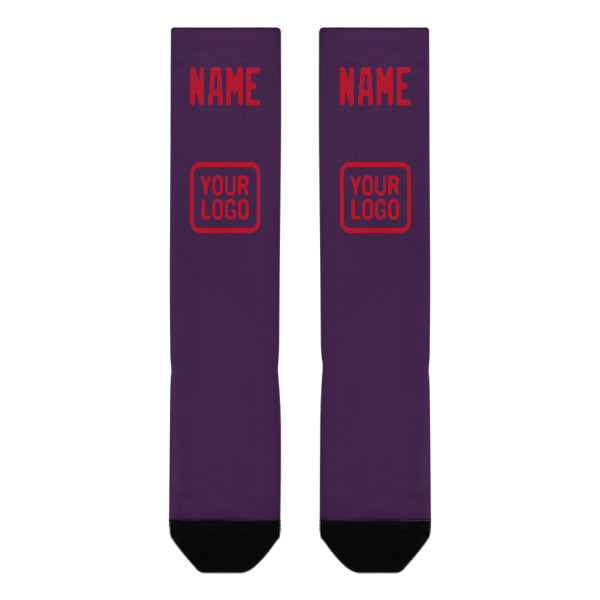 Chaussettes hautes personnalisées violettes et rouges