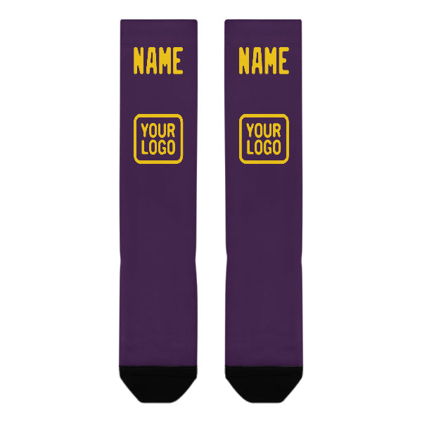 Chaussettes hautes violettes et dorées personnalisées
