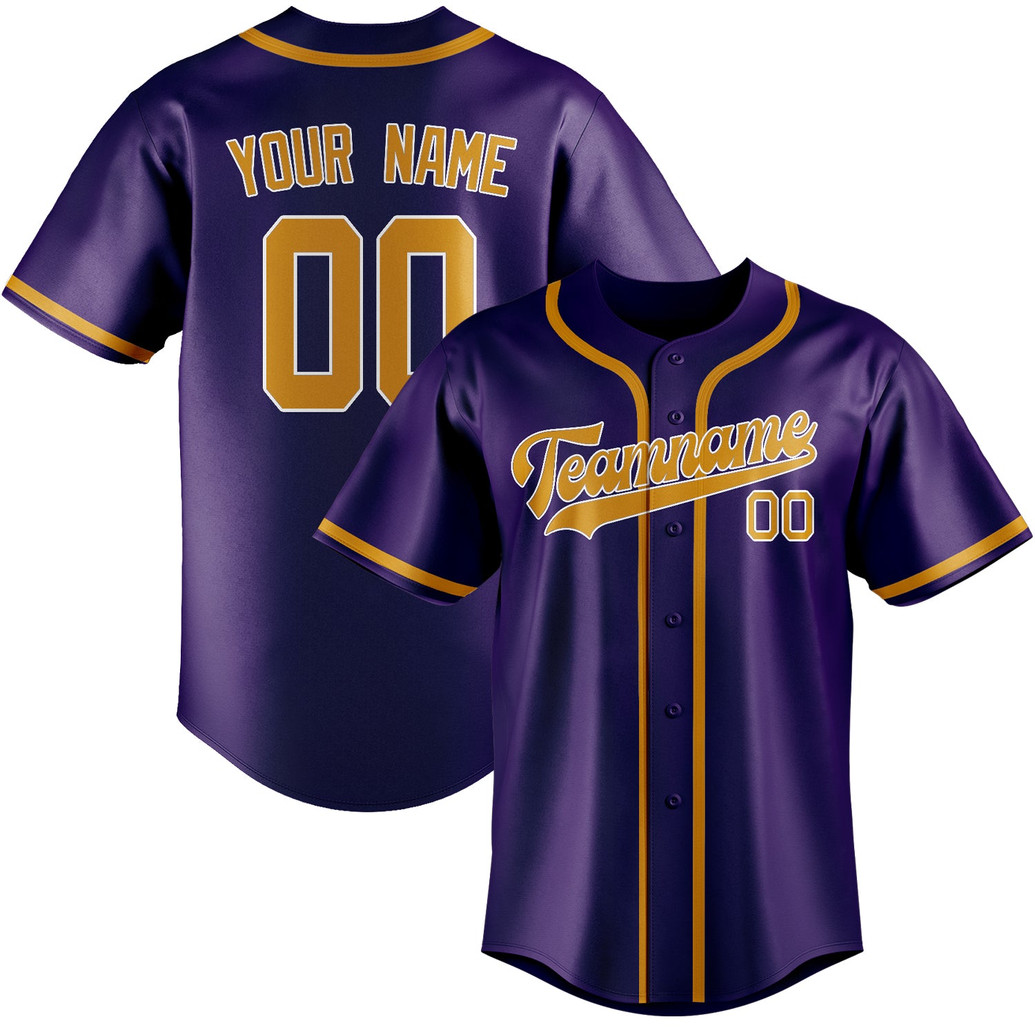 Maillot de baseball personnalisé violet et jaune