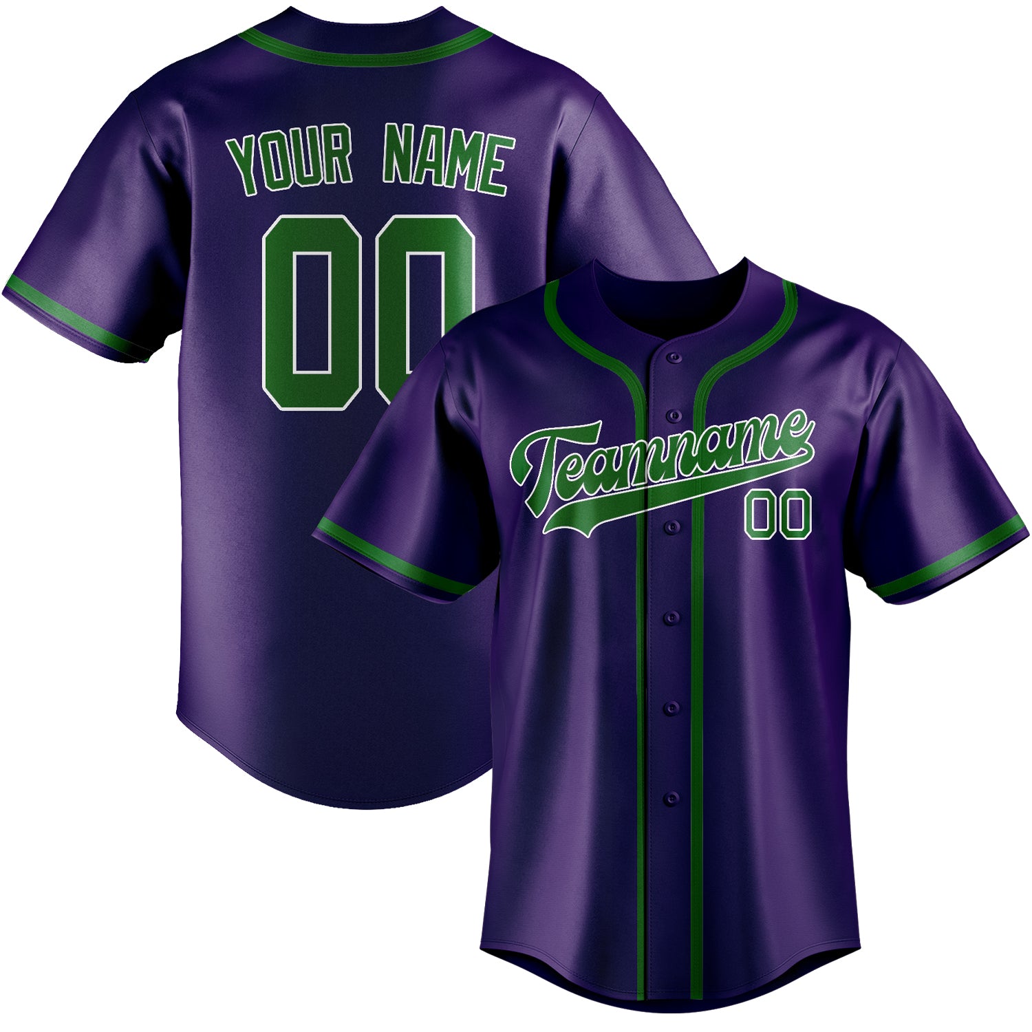 Maillot de baseball personnalisé violet et vert émeraude