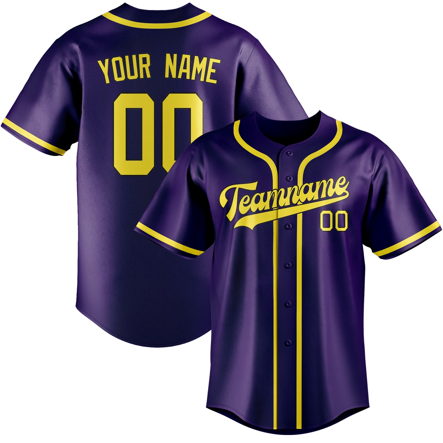 Maillot de baseball personnalisé violet clair et jaune clair