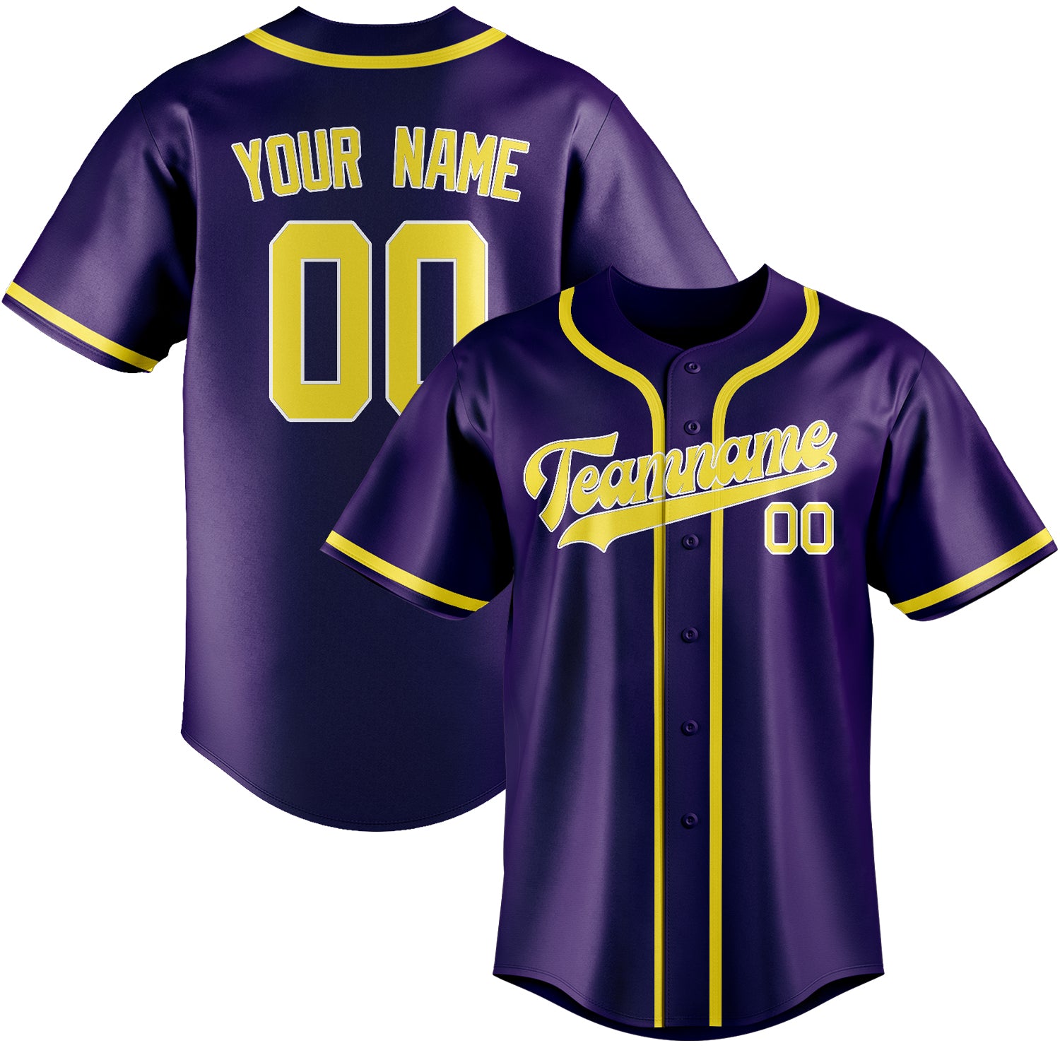 Maillot de baseball personnalisé violet clair et jaune clair