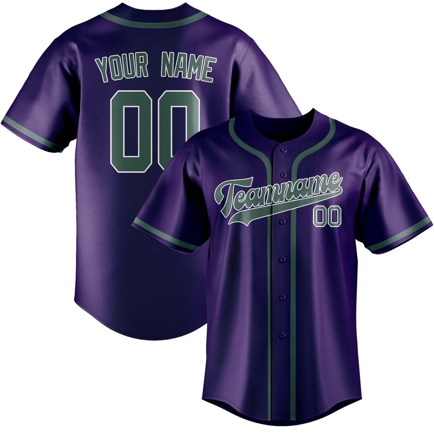 Maillot de baseball personnalisé violet, bleu et vert