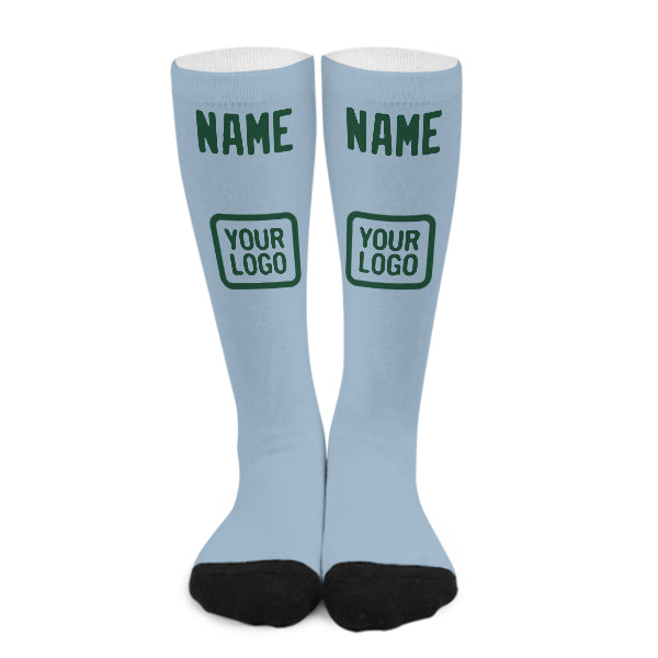 Chaussettes hautes personnalisées bleu clair et vert