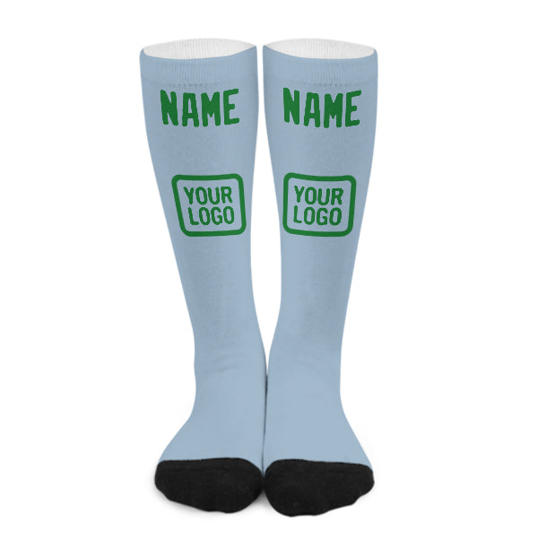 Chaussettes hautes personnalisées bleu clair et vert émeraude
