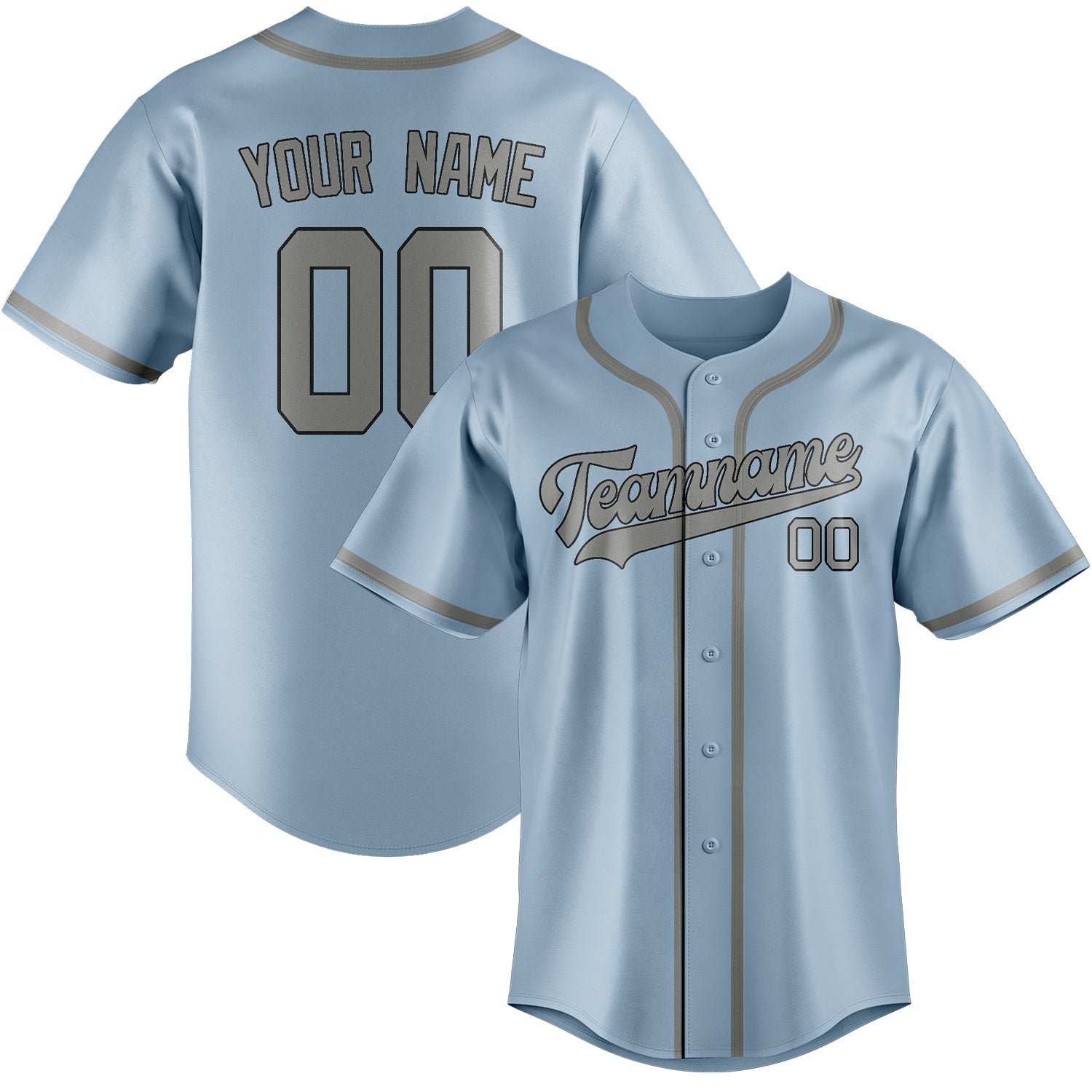 Maillot de baseball personnalisé bleu clair et gris