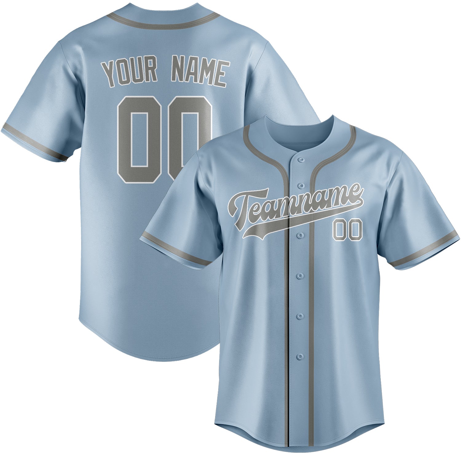 Maillot de baseball personnalisé bleu clair et gris