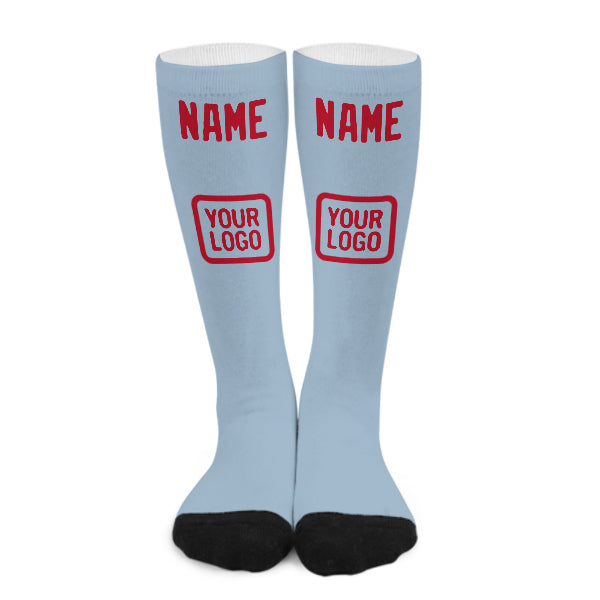 Chaussettes hautes personnalisées bleu clair et rouges