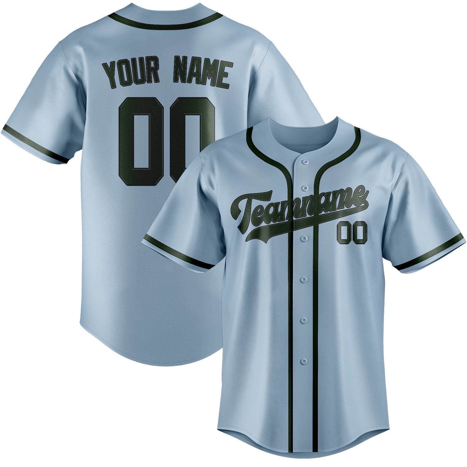 Maillot de baseball personnalisé bleu clair et vert foncé