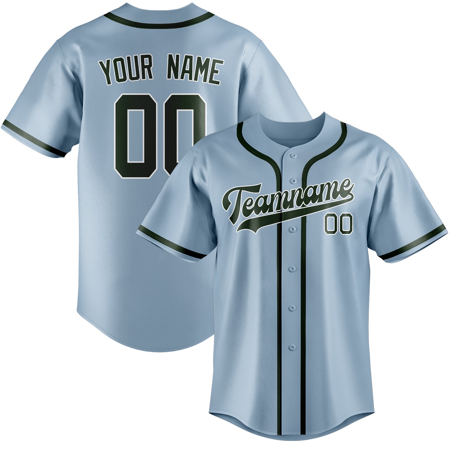 Maillot de baseball personnalisé bleu clair et vert foncé