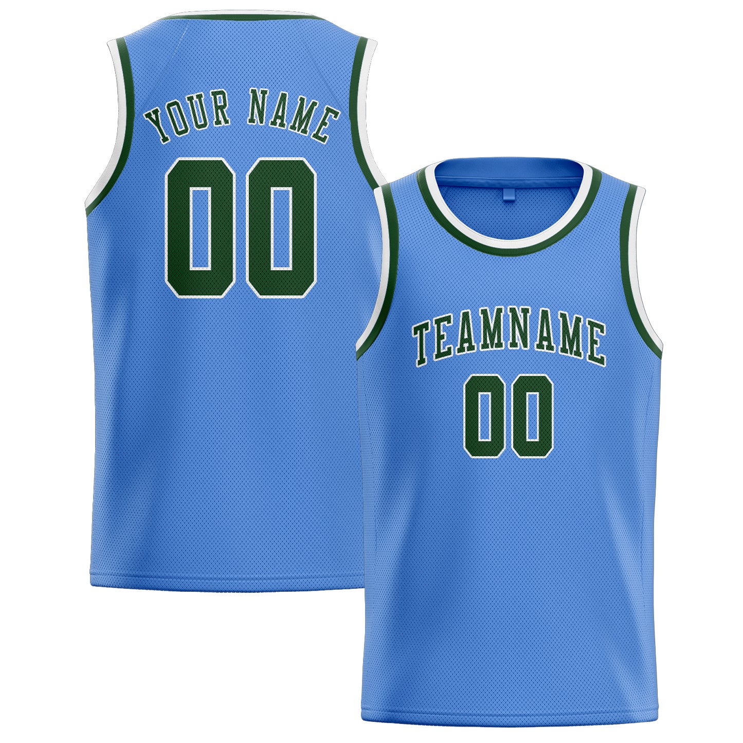 Maillot de basketball personnalisé bleu clair et vert foncé