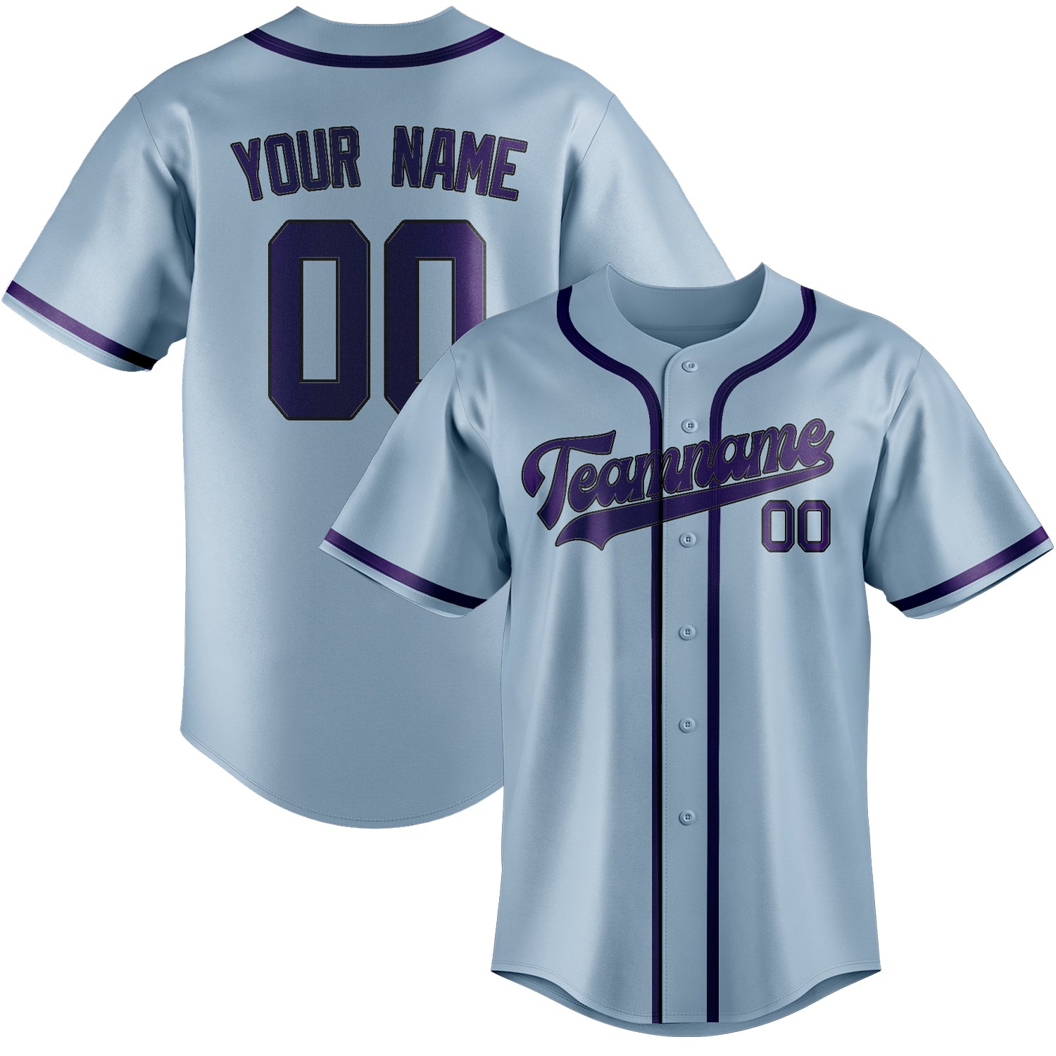 Maillot de baseball personnalisé bleu clair et violet