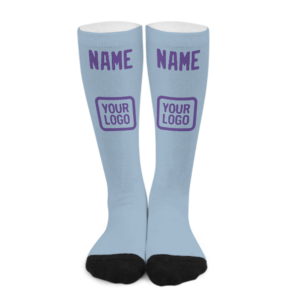 Chaussettes hautes personnalisées bleu clair et violet clair