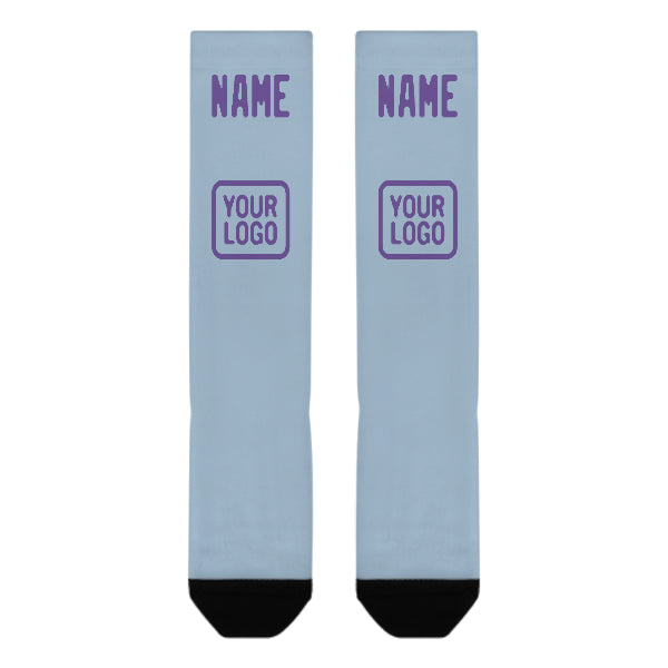 Chaussettes hautes personnalisées bleu clair et violet clair