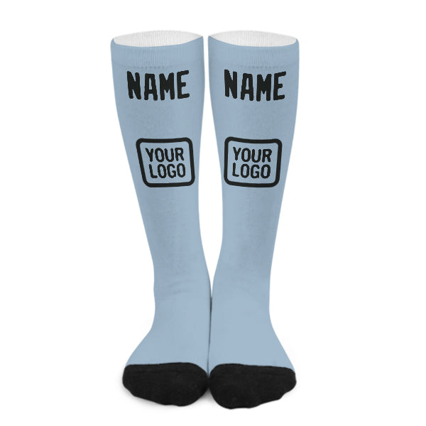 Chaussettes hautes personnalisées bleu clair et noires