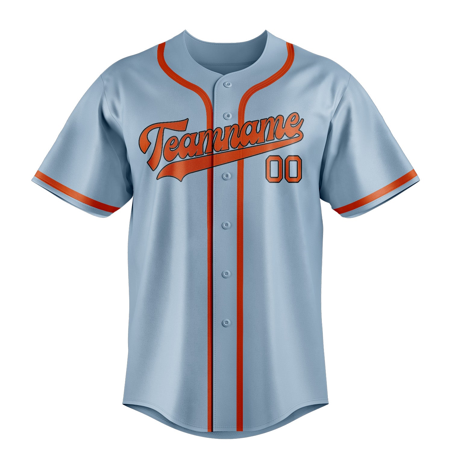 Maillot de baseball personnalisé bleu clair, orange et rouge