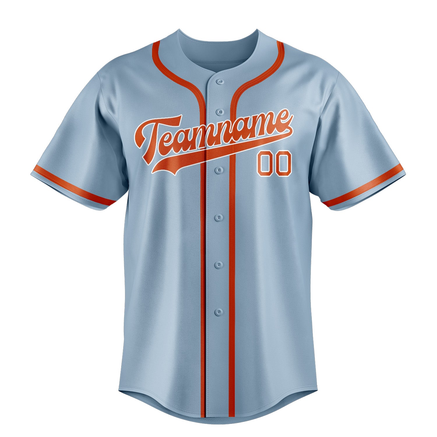 Maillot de baseball personnalisé bleu clair, orange et rouge
