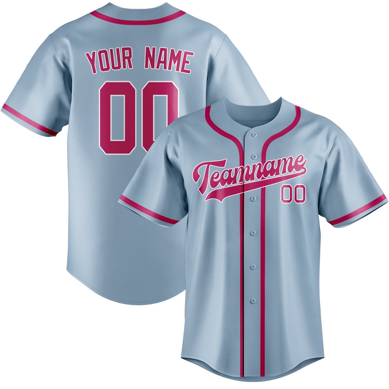 Maillot de baseball personnalisé bleu clair et rose