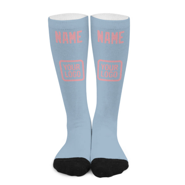 Chaussettes hautes personnalisées bleu clair et rose clair