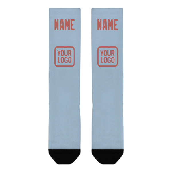 Chaussettes hautes personnalisées bleu clair et cuivre rose