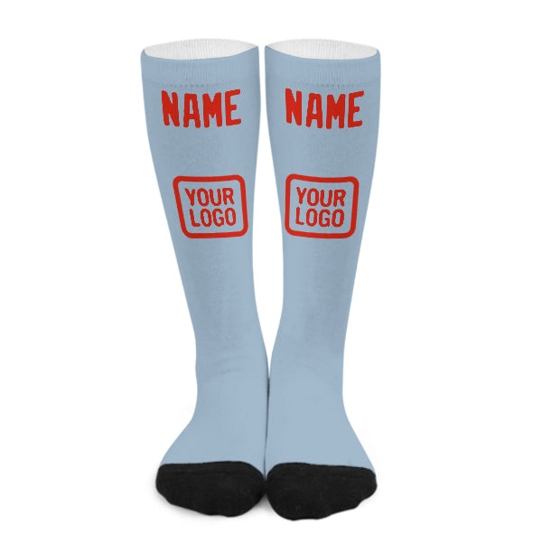 Chaussettes hautes personnalisées bleu clair, orange et rouge