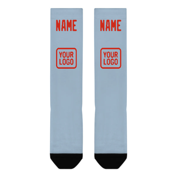 Chaussettes hautes personnalisées bleu clair, orange et rouge