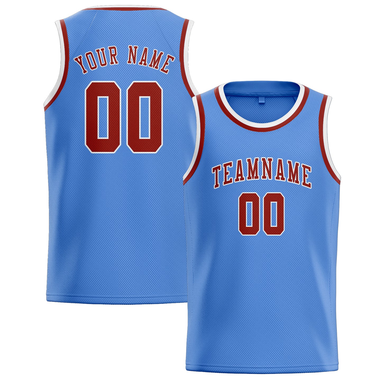 Maillot de basketball personnalisé bleu clair corail rouge