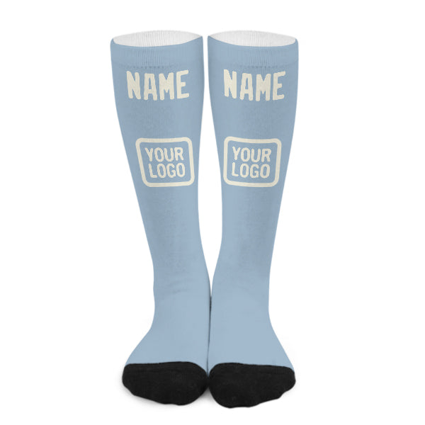 Chaussettes hautes personnalisées bleu clair et crème