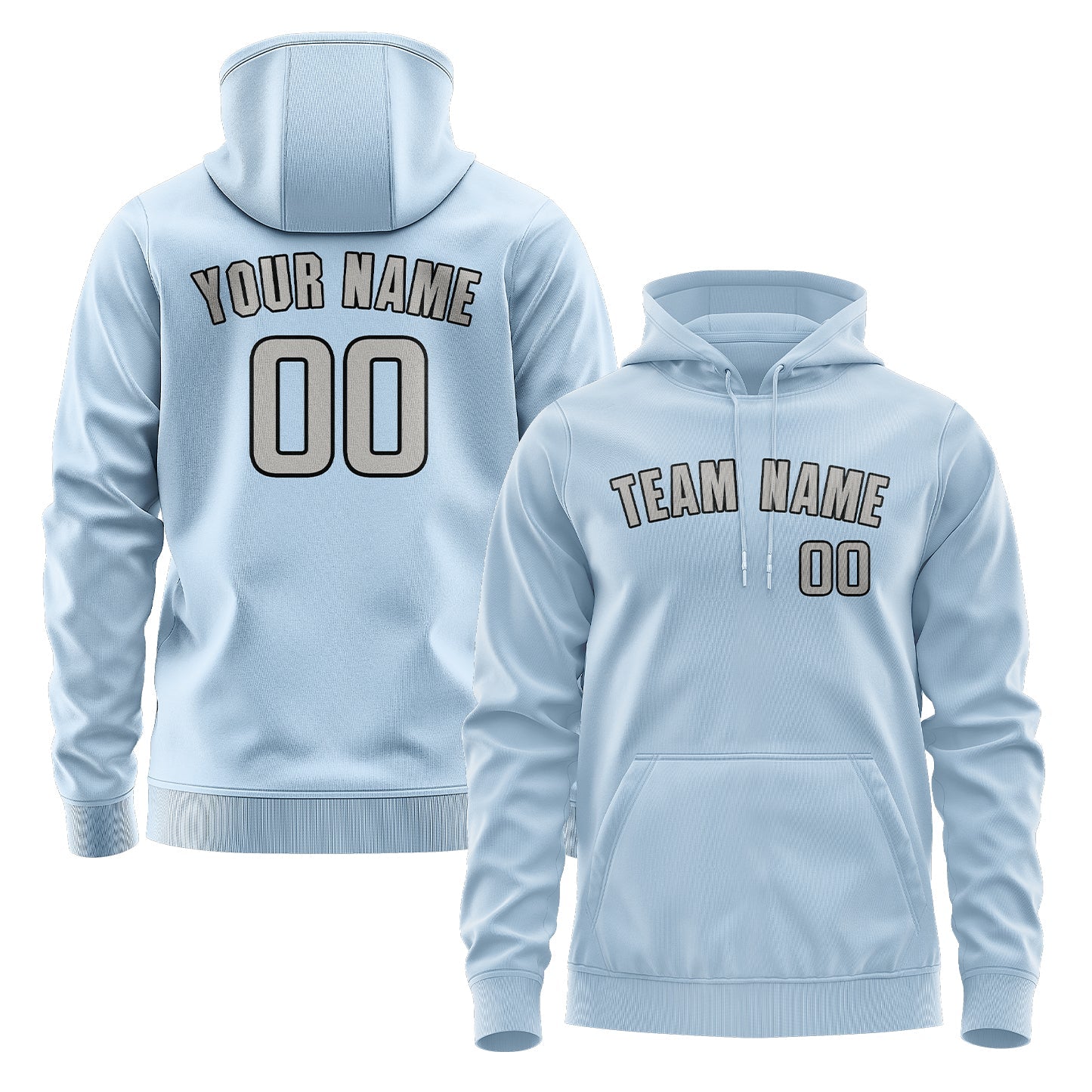 Sweat à capuche personnalisé bleu clair et gris 