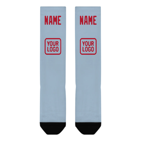 Chaussettes hautes personnalisées bleu clair et rouges