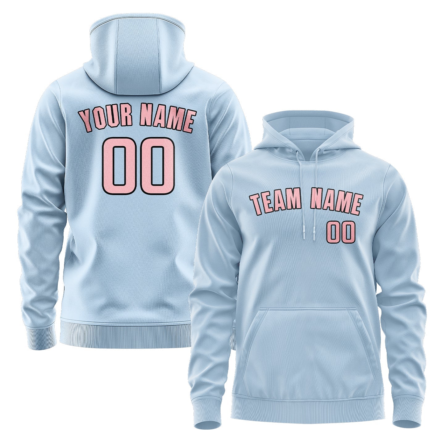 Sweat à capuche personnalisé bleu clair et rose clair 